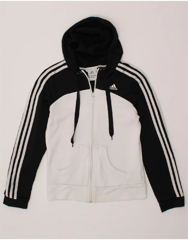 ADIDAS Womens Zip Hoodie Sweater UK 10 Small  White Colourblock Polyester