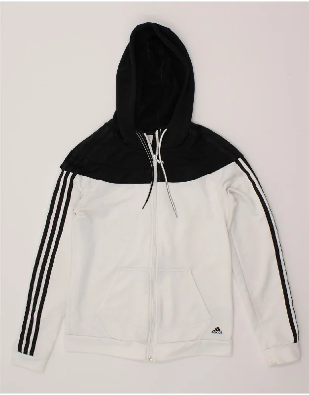 ADIDAS Womens Zip Hoodie Sweater UK 8/10 Small White Colourblock Polyester