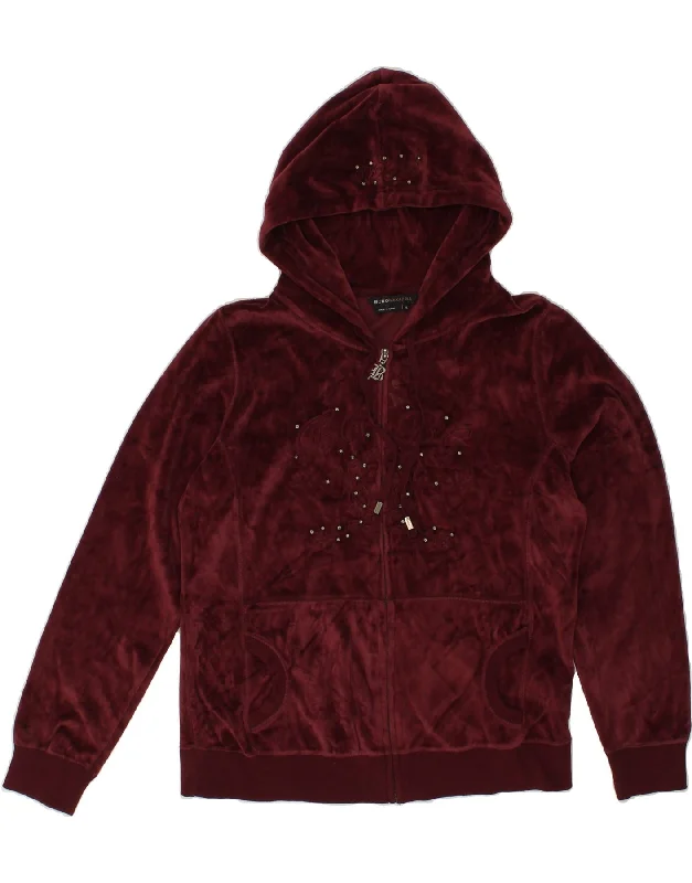 BCBGMAXAZRIA Womens Velour Graphic Zip Hoodie Sweater UK 18 XL Burgundy