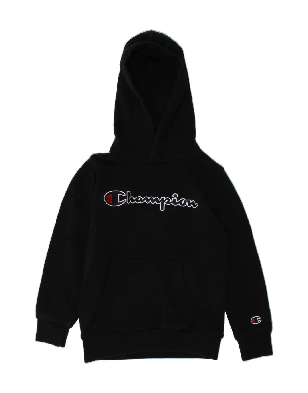 CHAMPION Boys Graphic Hoodie Jumper 7-8 Years Small Black Cotton