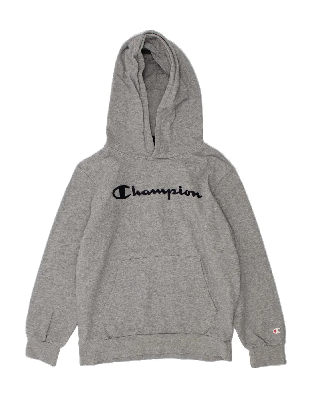 CHAMPION Boys Graphic Hoodie Jumper 9-10 Years Medium  Grey Cotton