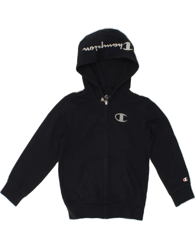 CHAMPION Boys Graphic Zip Hoodie Sweater 7-8 Years Small Navy Blue