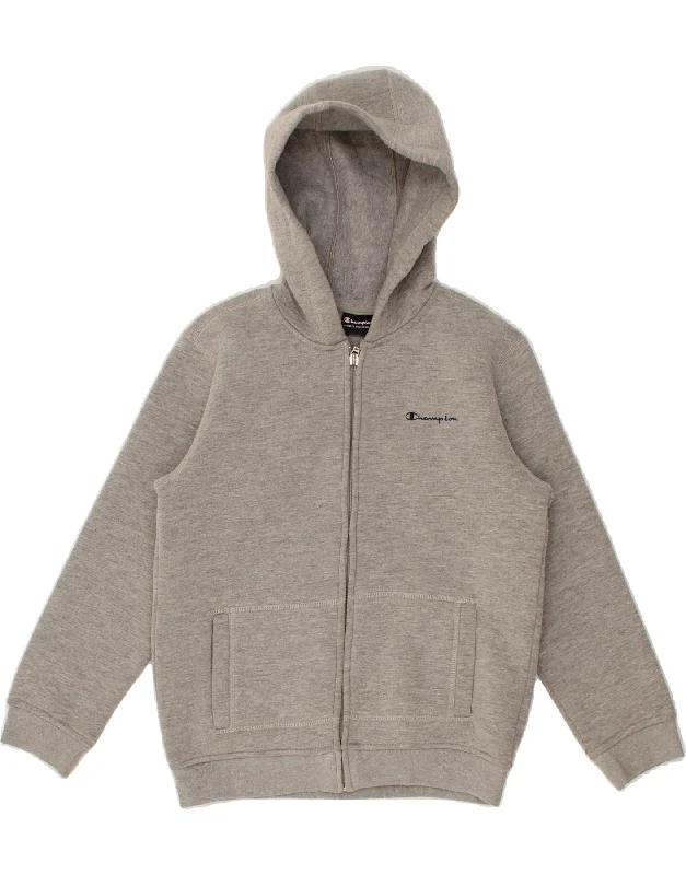 CHAMPION Boys Zip Hoodie Sweater 9-10 Years Medium Grey Cotton