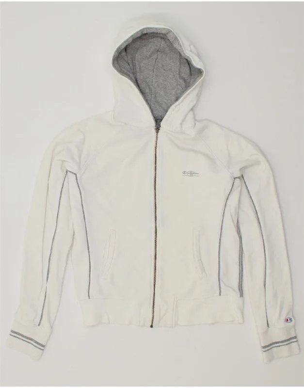 CHAMPION Womens Heritage Classics Zip Hoodie Sweater UK 14 Medium White