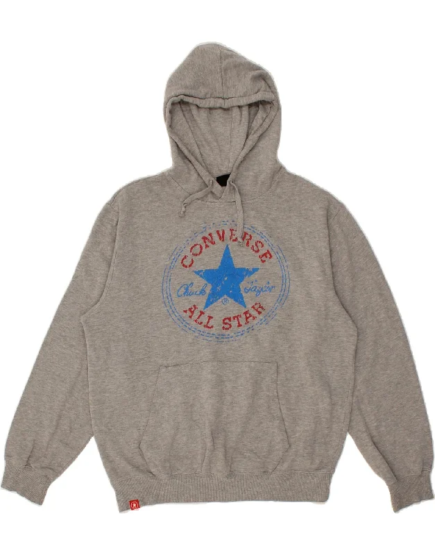 CONVERSE Mens Graphic Hoodie Jumper XL Grey Cotton