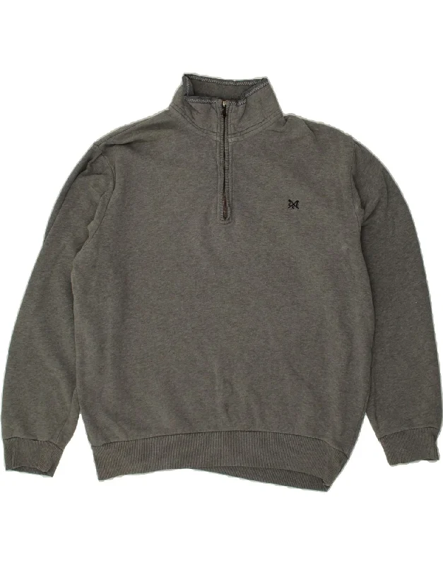 CREW CLOTHING Mens Zip Neck Sweatshirt Jumper Large Grey Cotton