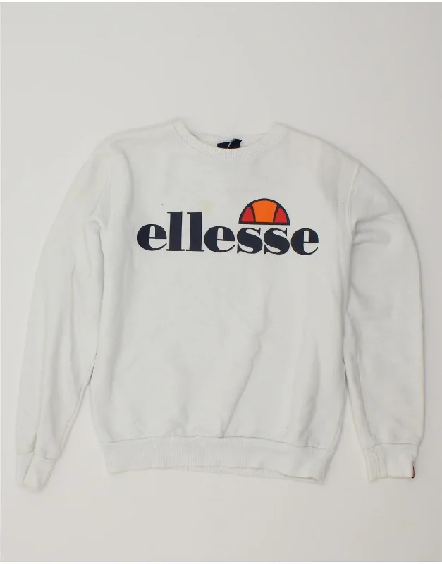 ELLESSE Womens Oversized Graphic Sweatshirt Jumper UK 6 XS  White Cotton