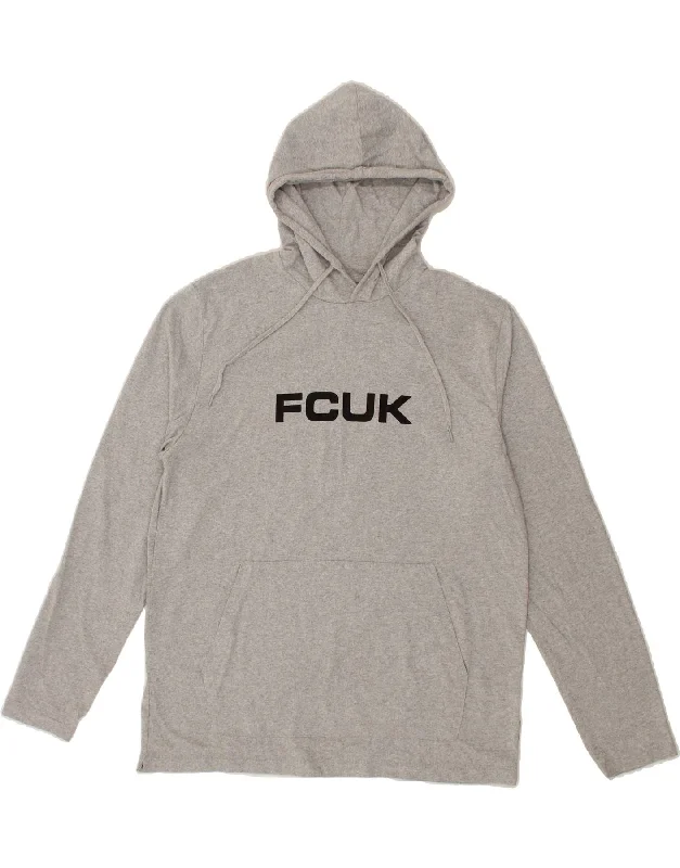 FCUK Mens Graphic Hoodie Jumper Large Grey Flecked Polyester