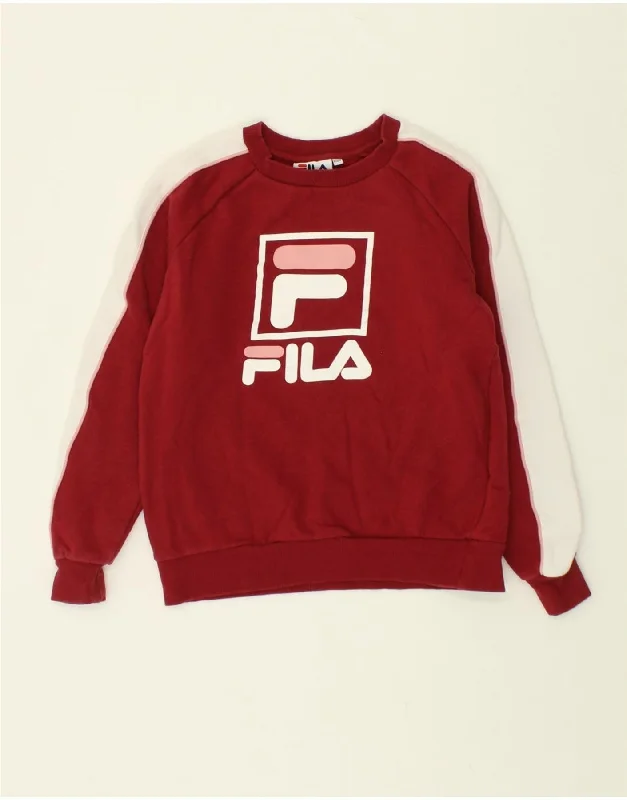 FILA Boys Graphic Sweatshirt Jumper 7-8 Years XS Red Colourblock Cotton