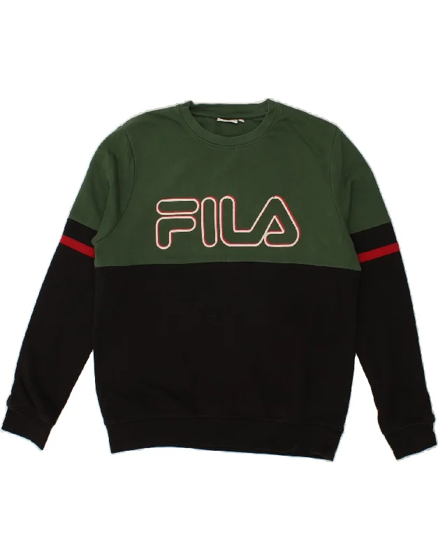 FILA Mens Graphic Sweatshirt Jumper Small Green Colourblock Cotton