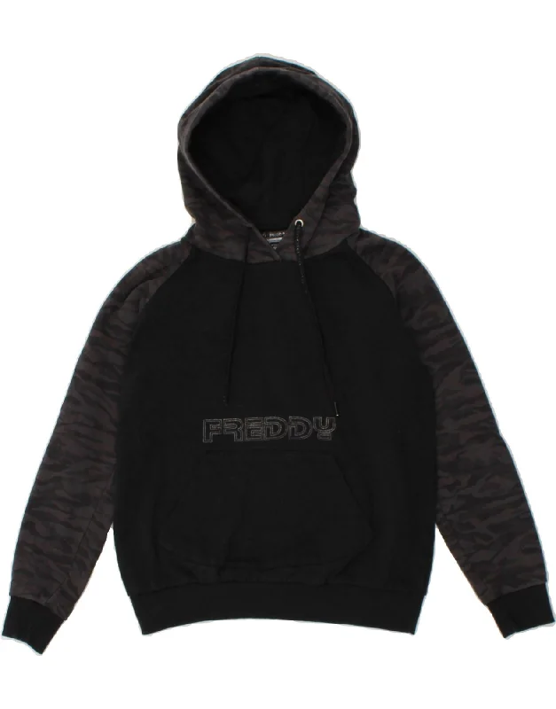 FREDDY Boys Graphic Hoodie Jumper 12-13 Years XS  Black Camouflage Cotton