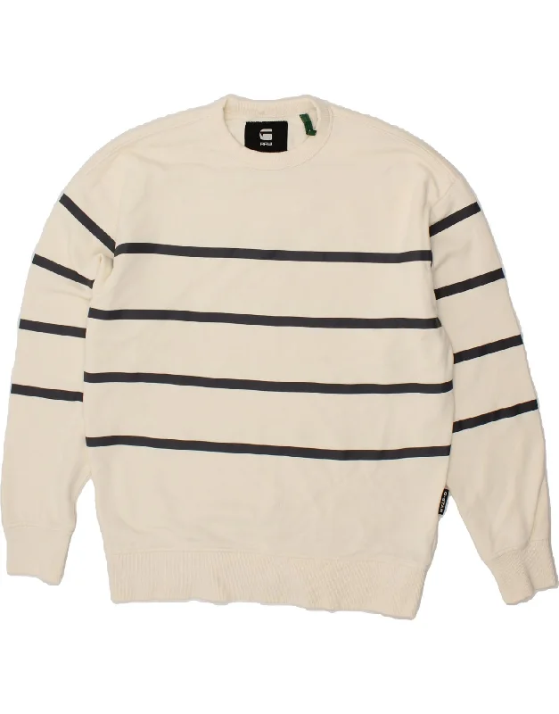 G-STAR Mens Sweatshirt Jumper Large Off White Striped Cotton