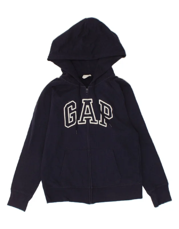 GAP Womens Graphic Zip Hoodie Sweater UK 12 Medium Navy Blue Cotton