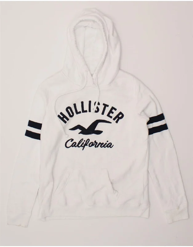 HOLLISTER Womens Graphic Hoodie Jumper UK 14 Medium White Cotton