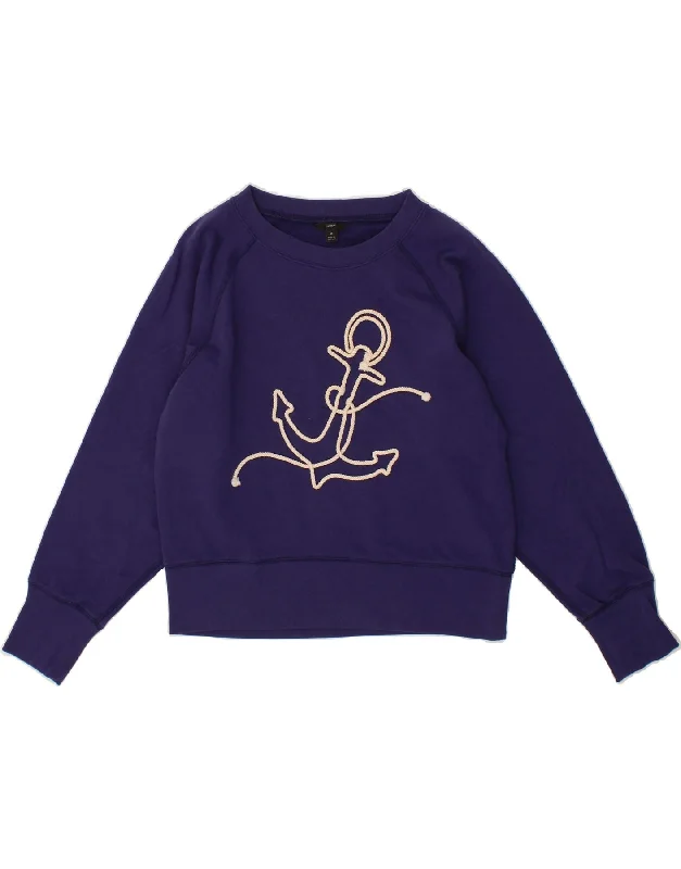 J. CREW Womens Crop Graphic Sweatshirt Jumper UK 14 Medium Purple Nautical