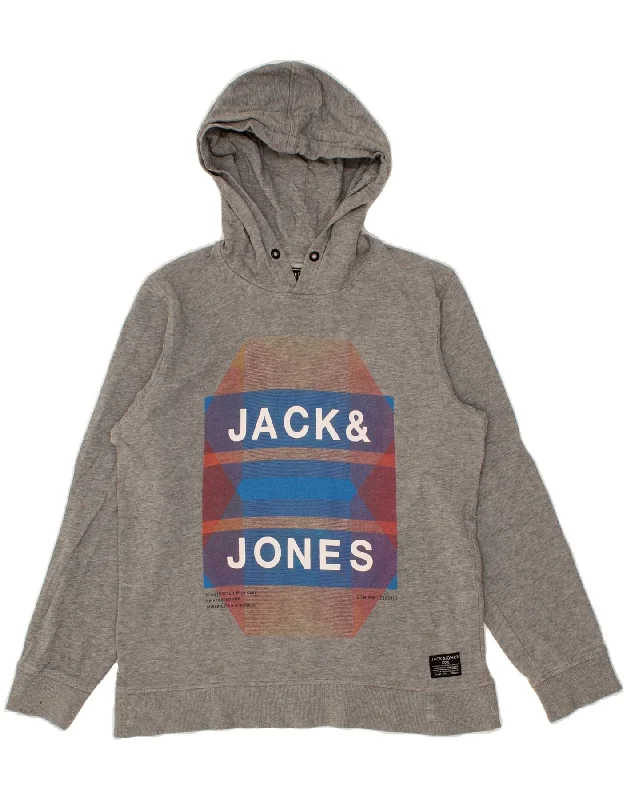 JACK & JONES Mens Graphic Hoodie Jumper Large Grey Cotton