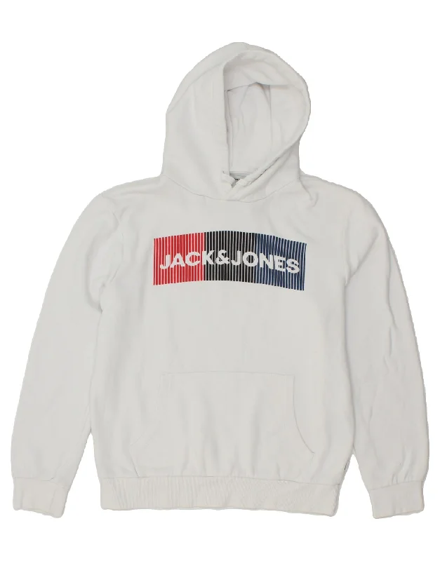 JACK & JONES Mens Graphic Hoodie Jumper Small White Cotton