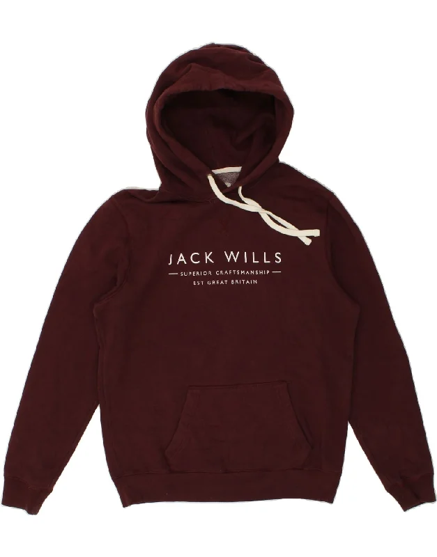 JACK WILLS Mens Graphic Hoodie Jumper Medium Burgundy Cotton