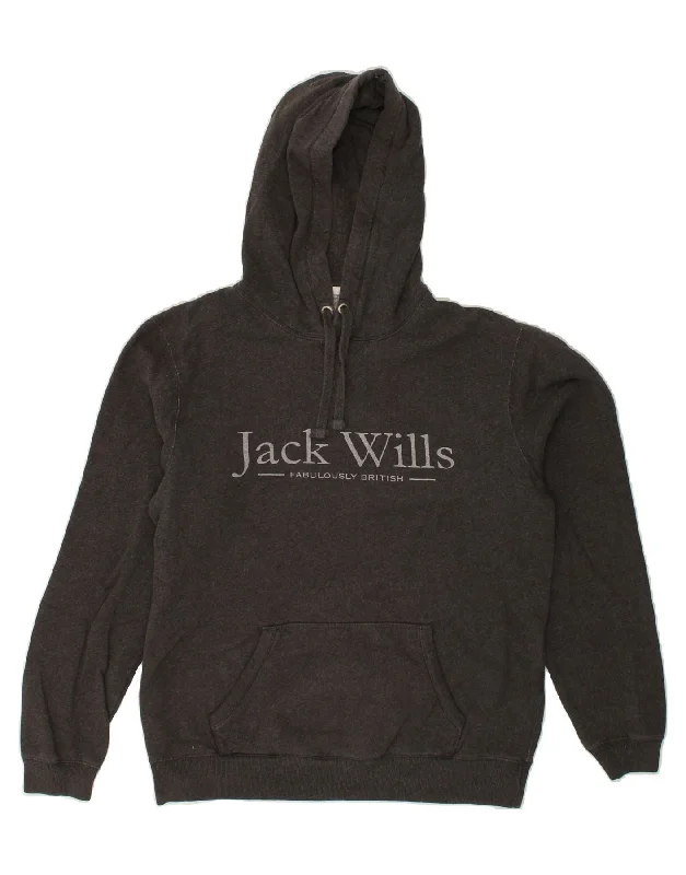 JACK WILLS Mens Graphic Hoodie Jumper Small Grey Cotton