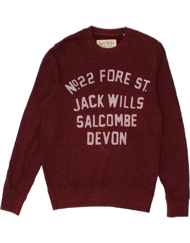 JACK WILLS Mens Graphic Sweatshirt Jumper Large Burgundy Cotton