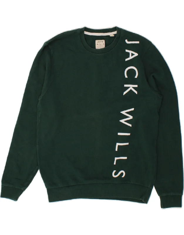 JACK WILLS Mens Graphic Sweatshirt Jumper Small Green Cotton