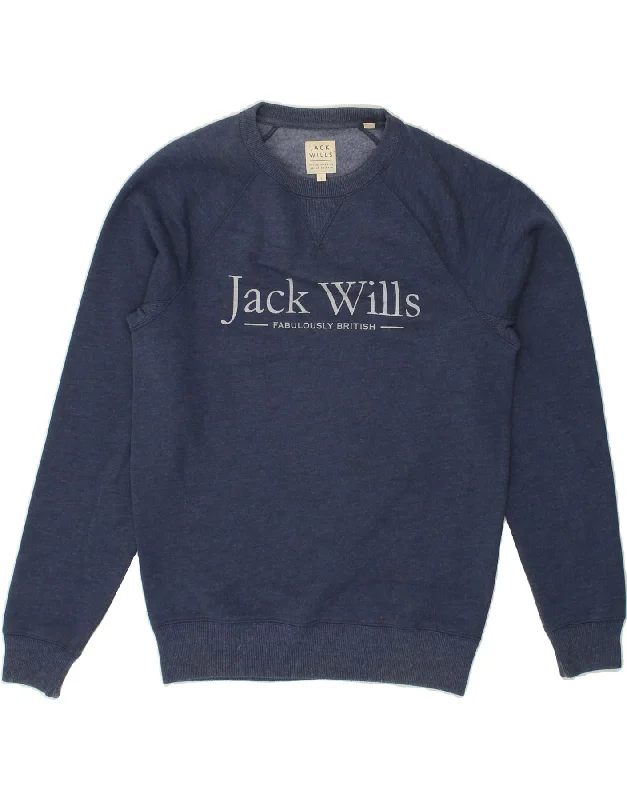 JACK WILLS Mens Graphic Sweatshirt Jumper Small Navy Blue Cotton