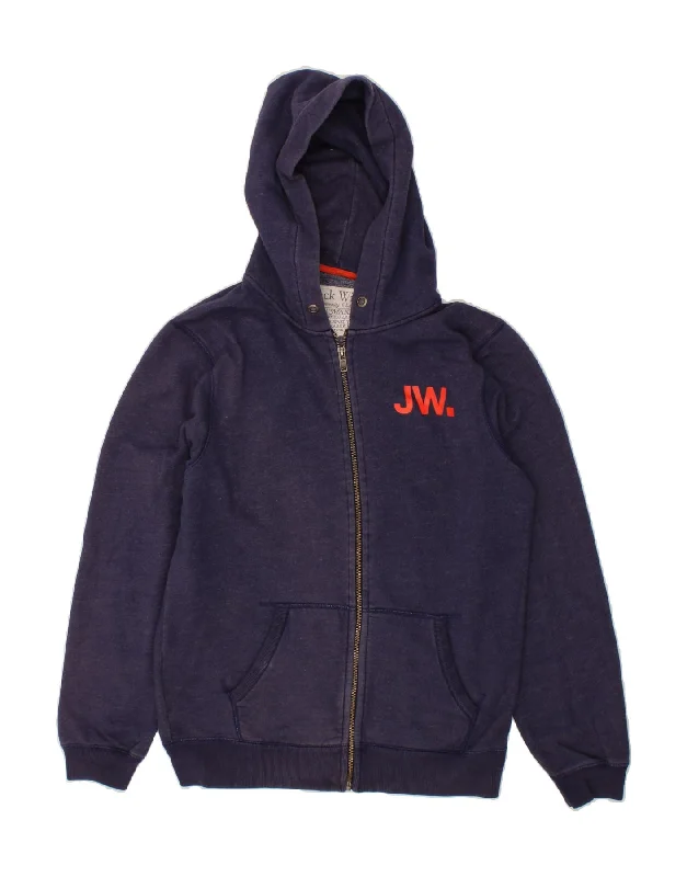 JACK WILLS Mens Graphic Zip Hoodie Sweater Medium Navy Blue Cotton