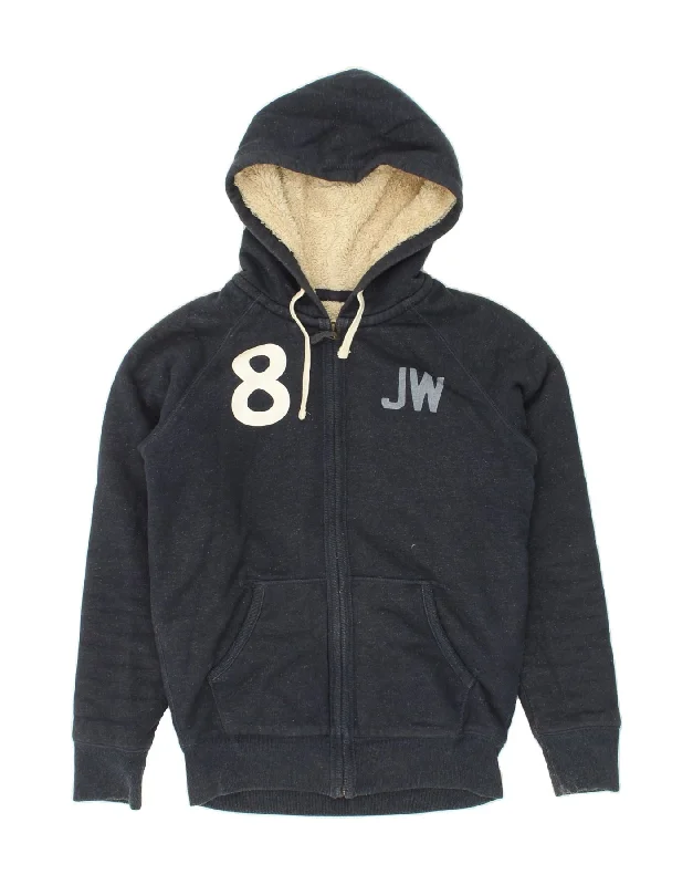 JACK WILLS Mens Graphic Zip Hoodie Sweater Small Navy Blue Cotton