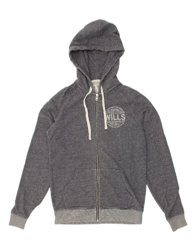 JACK WILLS Mens Graphic Zip Hoodie Sweater XS Grey Flecked Cotton