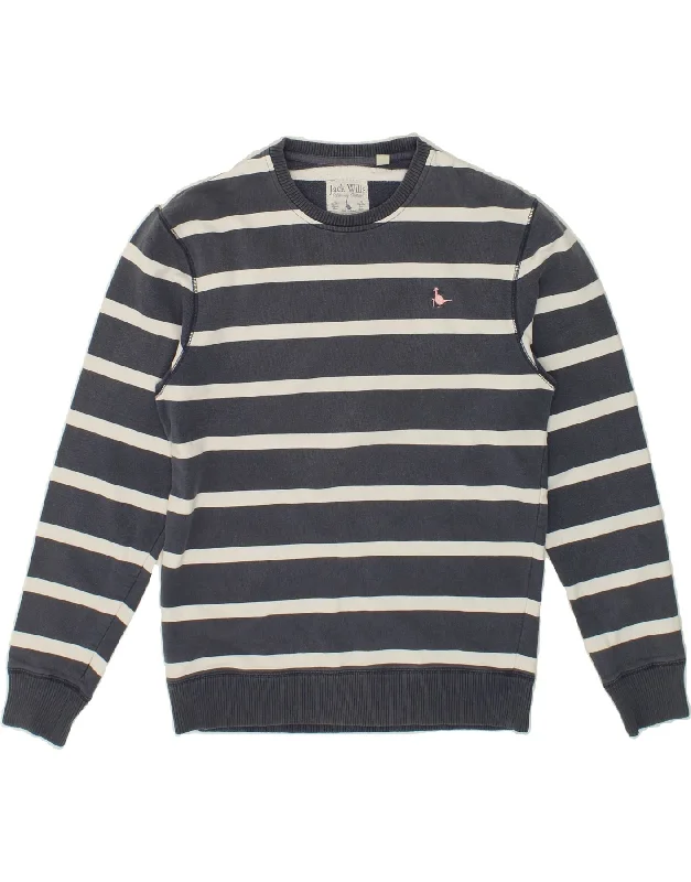 JACK WILLS Mens Sweatshirt Jumper Medium Navy Blue Striped Cotton