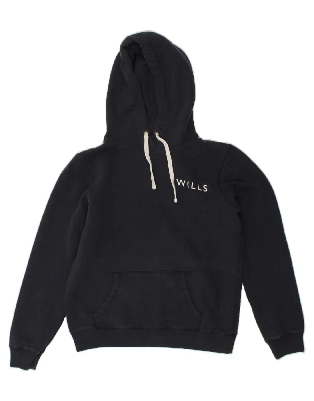 JACK WILLS Womens Graphic Hoodie Jumper UK 12 Medium  Navy Blue Cotton