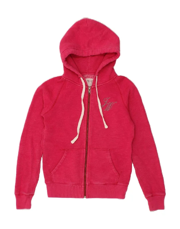 JACK WILLS Womens Loose Fit Zip Hoodie Sweater UK 6 XS  Pink Cotton