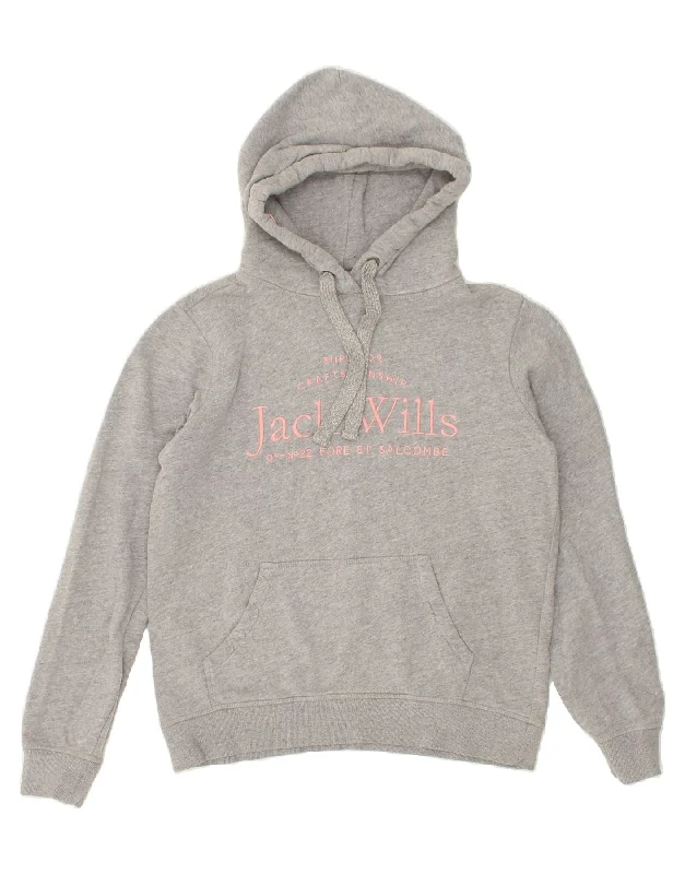 JACK WILLS Womens Oversized Graphic Hoodie Jumper UK 10 Small Grey Cotton