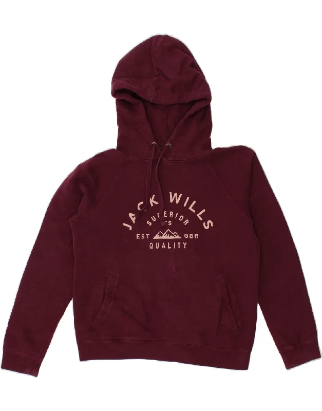 JACK WILLS Womens Oversized Graphic Hoodie Jumper UK 10 Small  Maroon