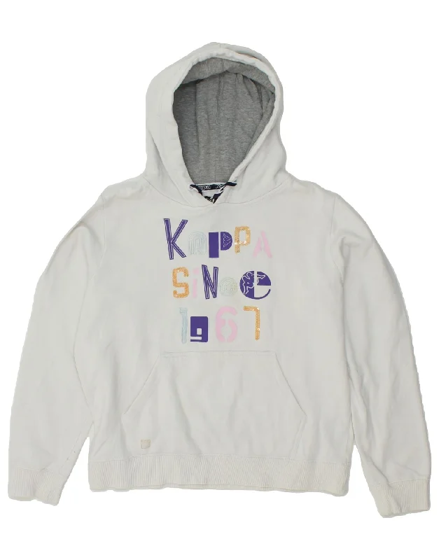 KAPPA Womens Graphic Hoodie Jumper UK 14 Medium White Cotton