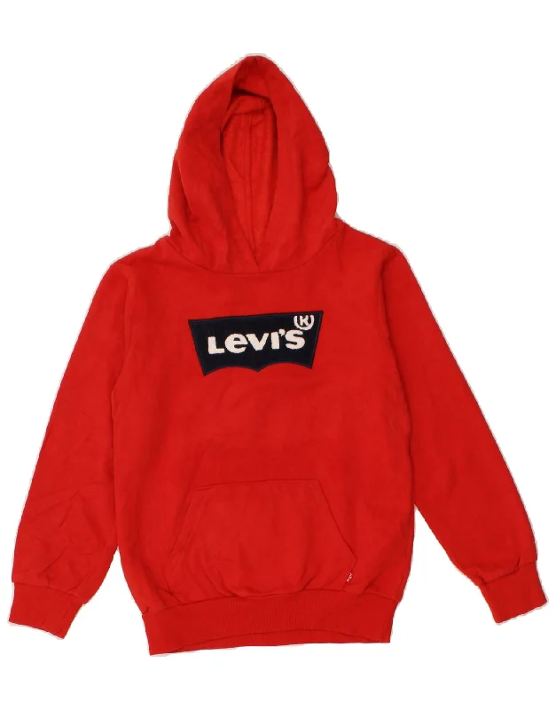 LEVI'S Boys Graphic Hoodie Jumper 8-9 Years Medium Red Cotton