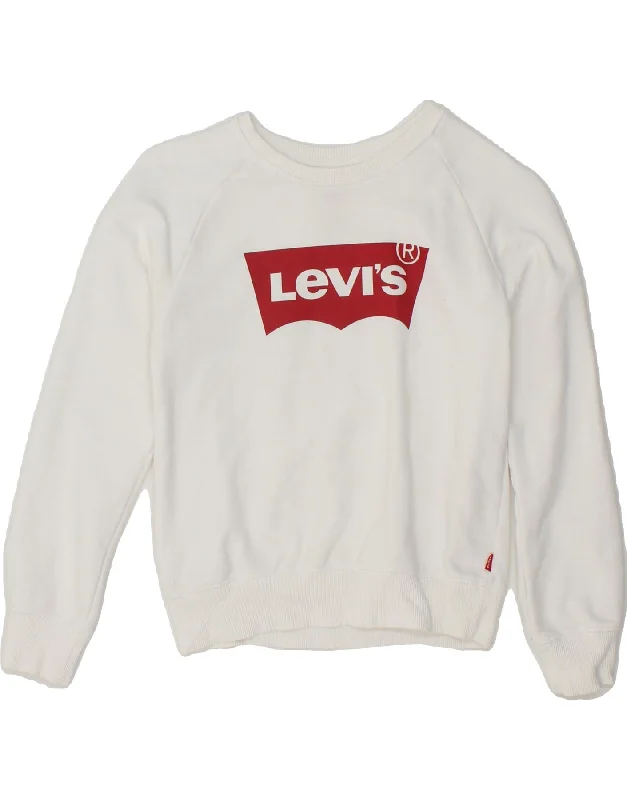 LEVI'S Boys Graphic Sweatshirt Jumper 9-10 Years White Cotton