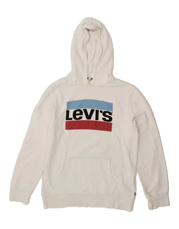 LEVI'S Mens Graphic Hoodie Jumper Large White Cotton