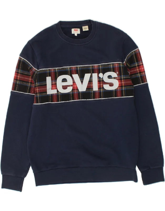 LEVI'S Mens Graphic Sweatshirt Jumper Medium Navy Blue Cotton