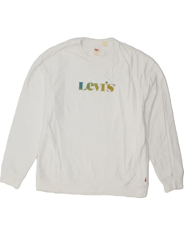 LEVI'S Mens Relaxed Fit Graphic Sweatshirt Jumper Medium White Cotton