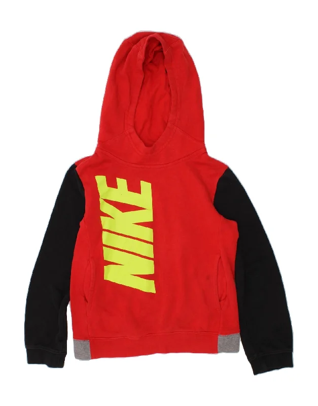 NIKE Boys Graphic Hoodie Jumper 6-7 Years Red Colourblock Cotton