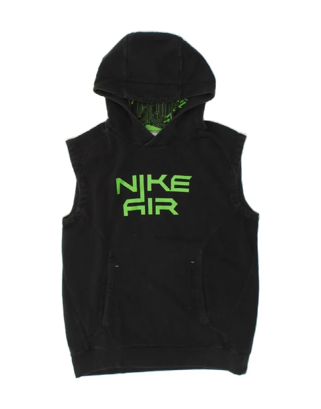 NIKE Boys Graphic Sleeveless Hoodie Jumper 12-13 Years Large  Black Cotton