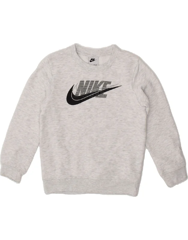 NIKE Boys Graphic Sweatshirt Jumper 6-7 Years Large Grey Flecked Cotton