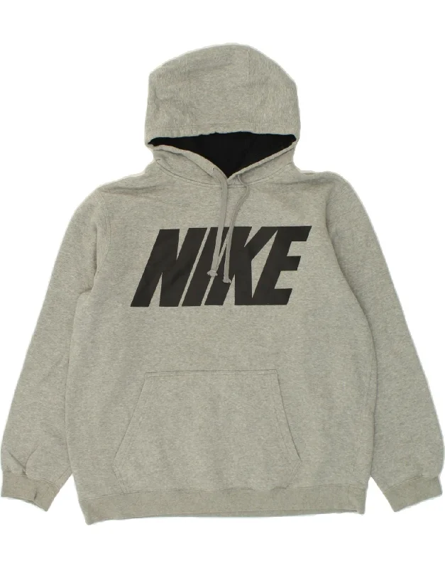 NIKE Mens Graphic Hoodie Jumper XL Grey Cotton