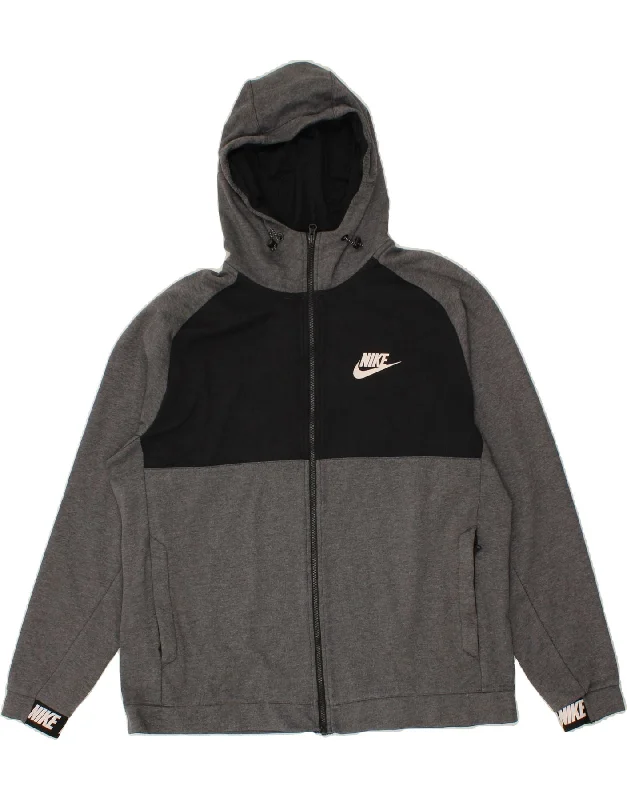 NIKE Mens Graphic Zip Hoodie Sweater XL Grey Colourblock