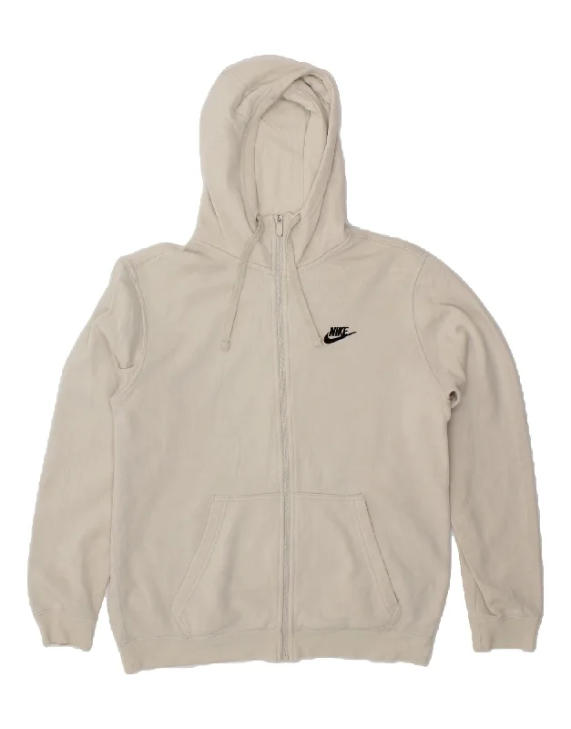 NIKE Mens Zip Hoodie Sweater Medium White Cotton