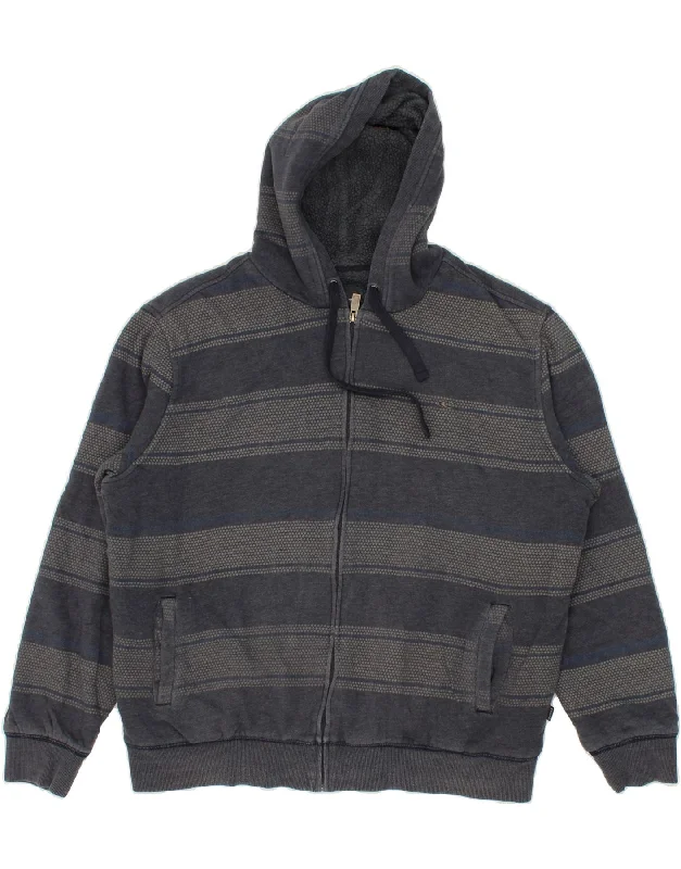 O'NEILL Mens Zip Hoodie Sweater Large Navy Blue Striped Cotton