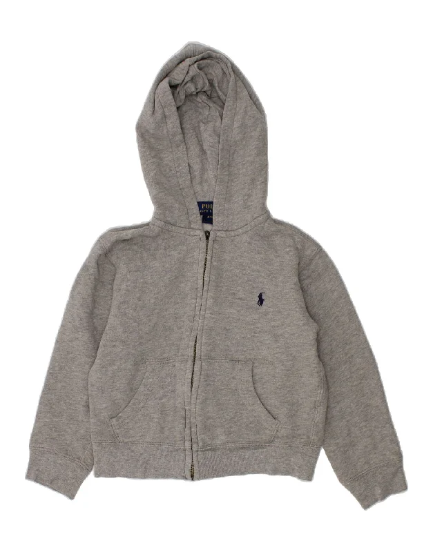 POLO RALPH LAUREN Boys Zip Hoodie Sweater 3-4 Years Grey Cotton