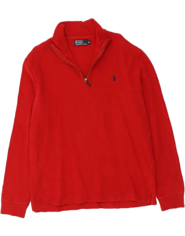 POLO RALPH LAUREN Mens Zip Neck Sweatshirt Jumper Medium Red Cotton