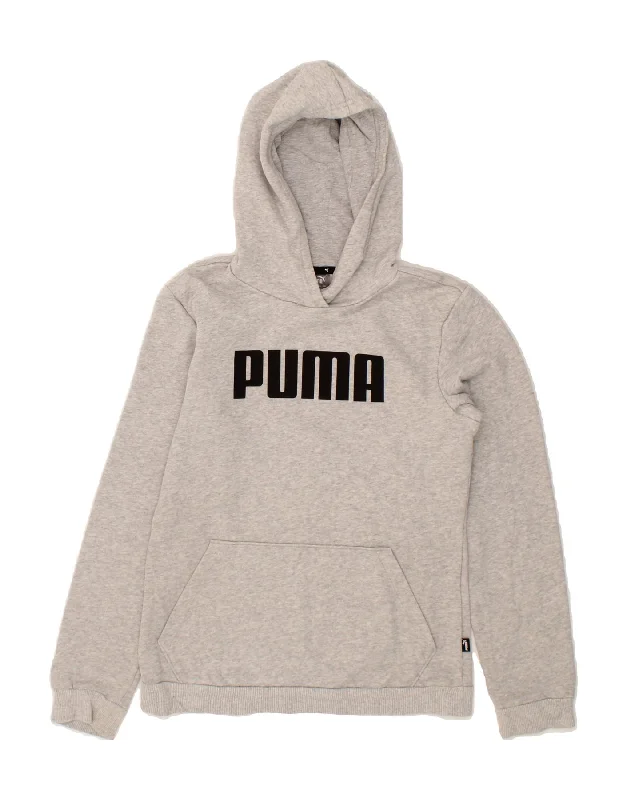 PUMA Boys Graphic Hoodie Jumper 13-14 Years Grey Cotton